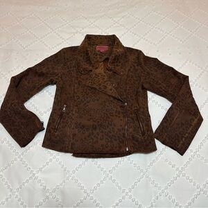 Anthropologie Marrakech Marni Leopard Moto Jacket Sz M Faux Suede Leather Brown